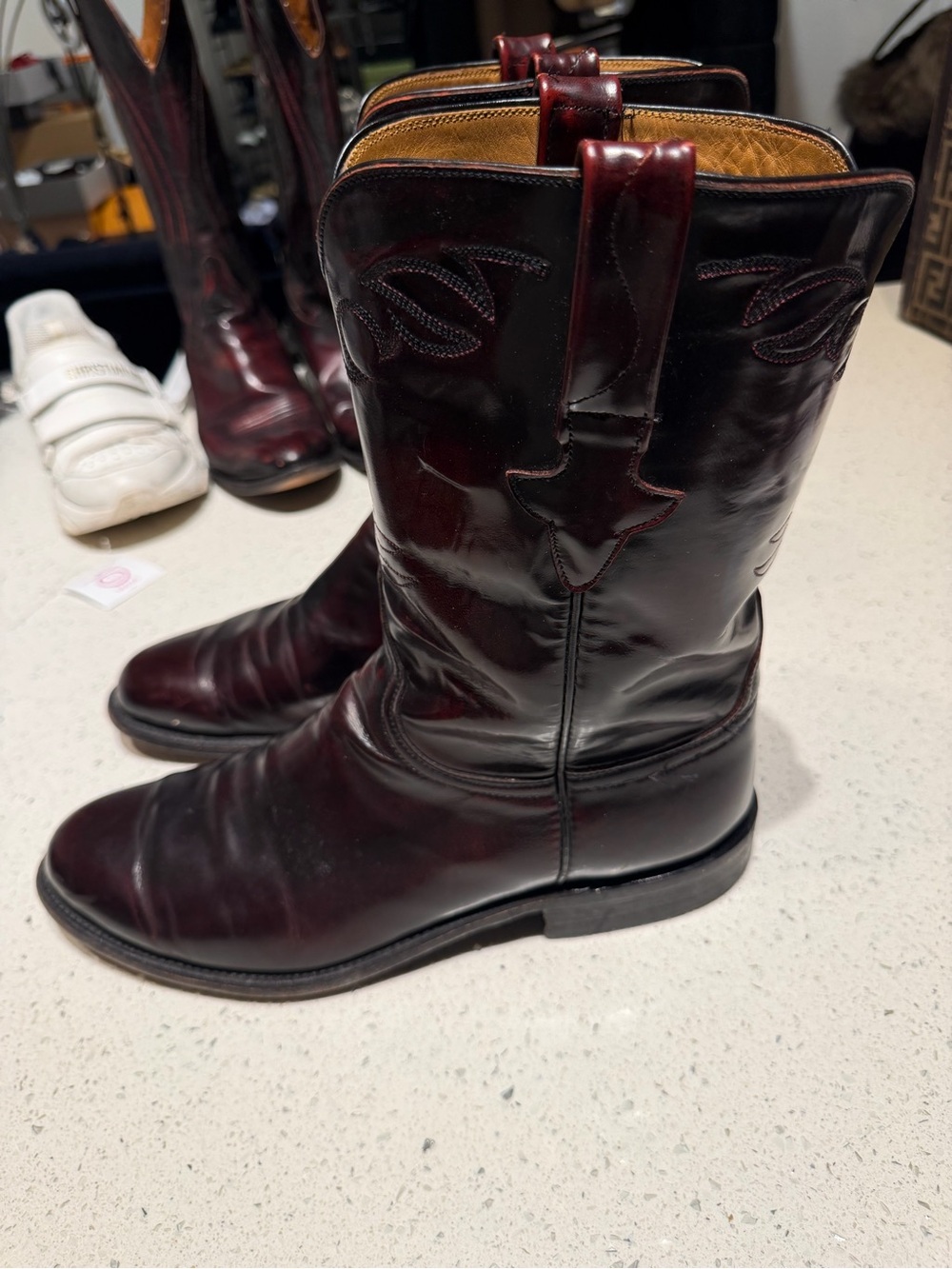 Lucchese black cherry Dark Burgundy Leather Cowboy Boots - Picture 3 of 9
